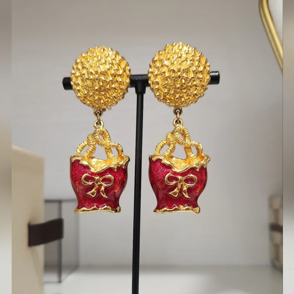#162 Vintage NATORI Red Corset Earrings